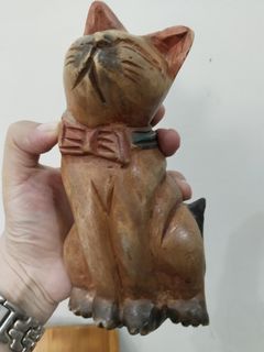 Affordable Vintage Carved Wood Cat  Statue Folk Art Hand Painted  Bow Tie 😍👌