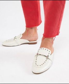 aldo off white silver stud cushioned mules / loafers