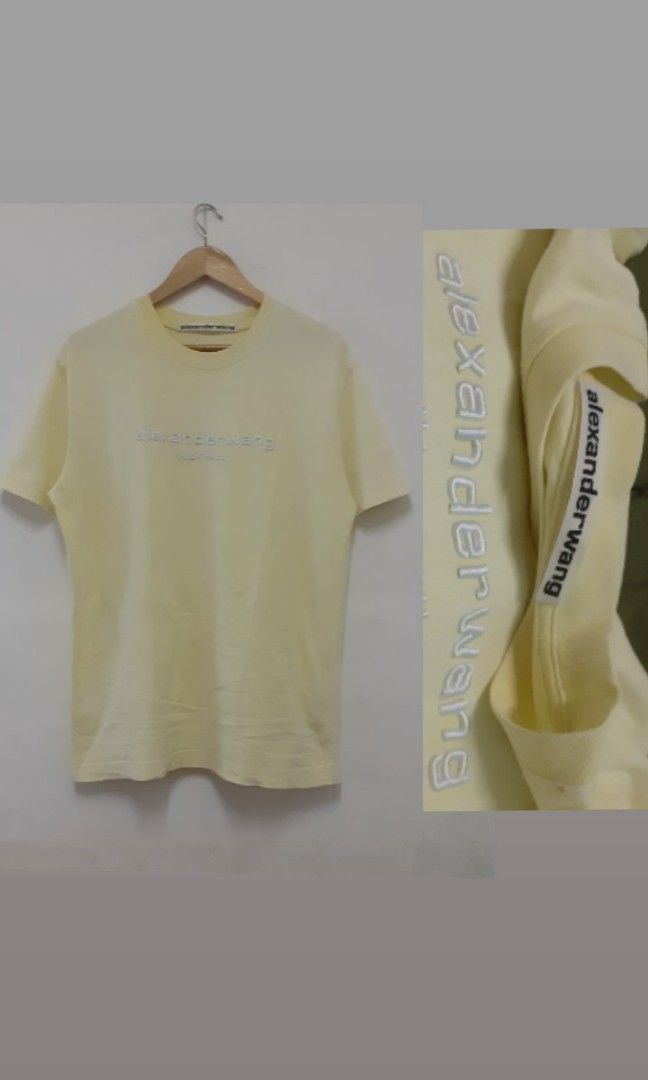 ALEXANDER WANG LIGHT YELLOW EMBROID CREWNECK TSHIRT (Category: Luxury Apparel) located in Navotas City. Submitted by riyuwi (Listing ID 1299053625, Image 3). Description: PREOWNED lightly Used AUTHENTIC ALEXANDER WANG EMBROID LiGHT YELLOW CREWNECKLINE TSHIRT Small on tag fits LARGE FRAME Cotton Good Condition 9/10.