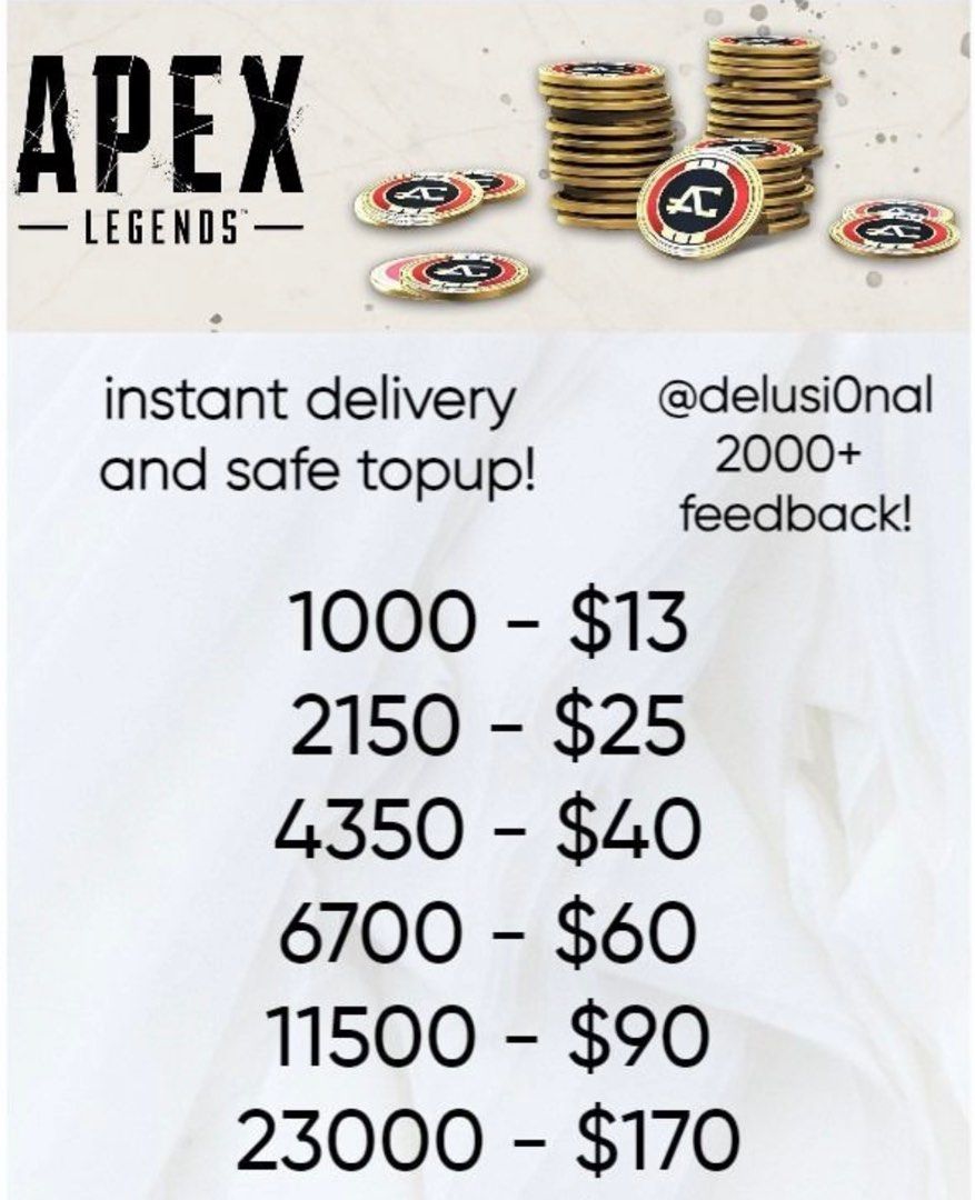 Apex Legends Coins Instant Reload/Top up (XBOX/PS/PC), Video Gaming, Video  Games, Others on Carousell