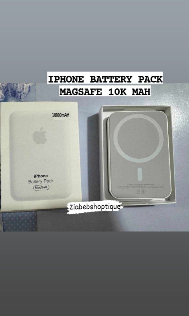 APPLE BATTERY PACK FOR IPHONE 10K MAH with freebies (Category: Chargers & Cables) located in Manila. Submitted by ziabebshoptique (Listing ID 1298960729, Image 1). Description: 📱FOR iPHONE USERS 📱 🍎Apple Battery Pack Magsafe Can be used for iPhone X- 12 Promax Output port - Usb -C 🤗Say Goodbye to your heavy powerbank 🥵 🤗Say hello to Convenient Wireless Charging ✔️Yes Bes Isasalpak mo lang sa likod ng phone mo 😊 INSTANT FREEBIES🎁☺️ Inclusi