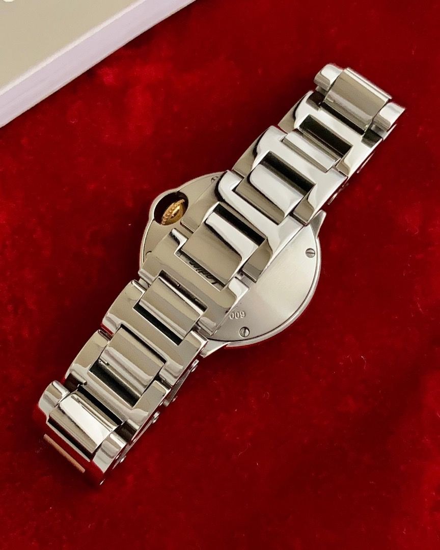 CARTIER Ballon Bleu de Cartier Big Diamonds Silver Flinque Lacquer Roman 18K Rose Gold Steel 28mm Luxury Watches on Carousell