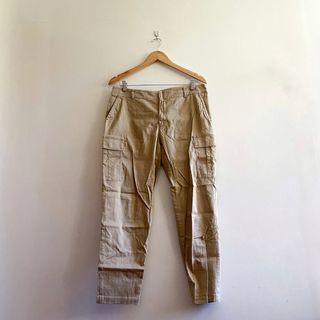 Women Casual Basic Straight Cut Light Brown Khaki Cargo Pants Trousers
