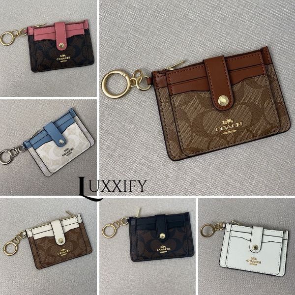 Coach Attachment Card Case In Signature Canvas, Crossgrain Leather