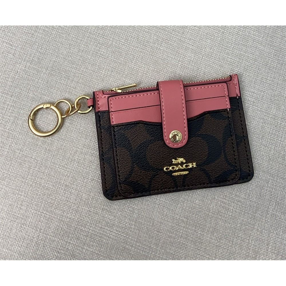 Coach Attachment Card Case In Signature Canvas, Crossgrain Leather