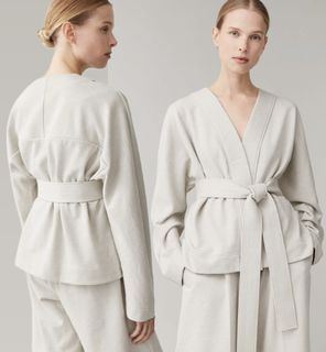 COS Light Grey Belted Cotton-linen  Kimono - Cardigan