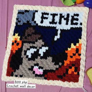 Crochet art tapestry "I'm fine" dog meme
