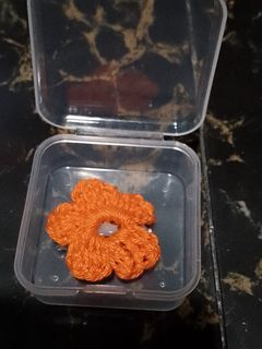 Crochet orange flower brooch pin