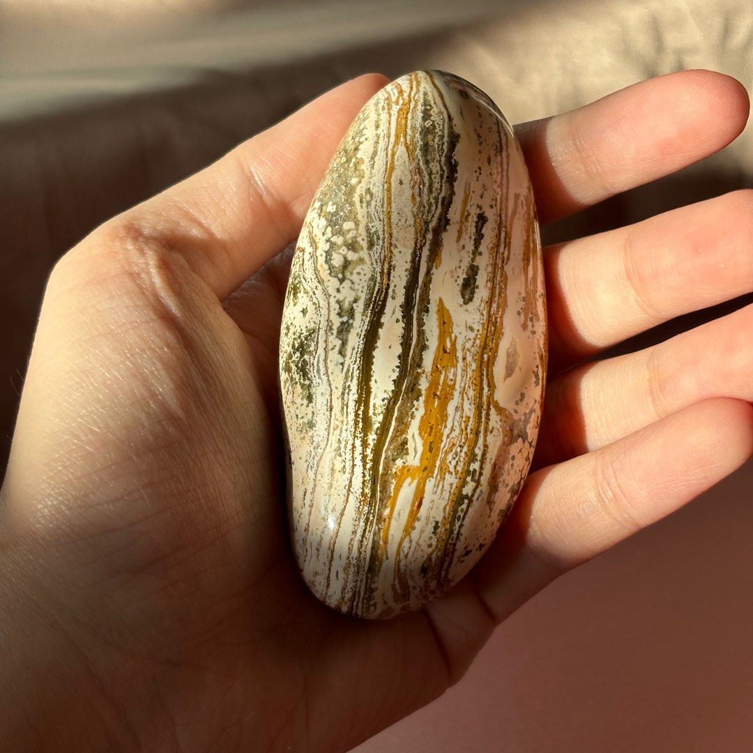 Crystals: Ocean Jasper Palm Stone (Category: Other Home Decor) located in Las Pinas. Submitted by cc.declutter (Listing ID 1299031250, Image 1). Description: up for sale ocean jasper palm stone php 350, negotiable 2.5 x 4 x 8 cm pay 50% within 24 hours, then settle remaining balance in 3 days max location: las piñas mop: bpi, maya, gcash mod: same-day delivery, j&t, gogoxpress.