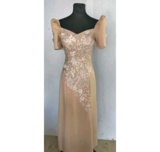 Filipiniana Dress Beige with mini slit at the side and padded (swipe for more pictures)