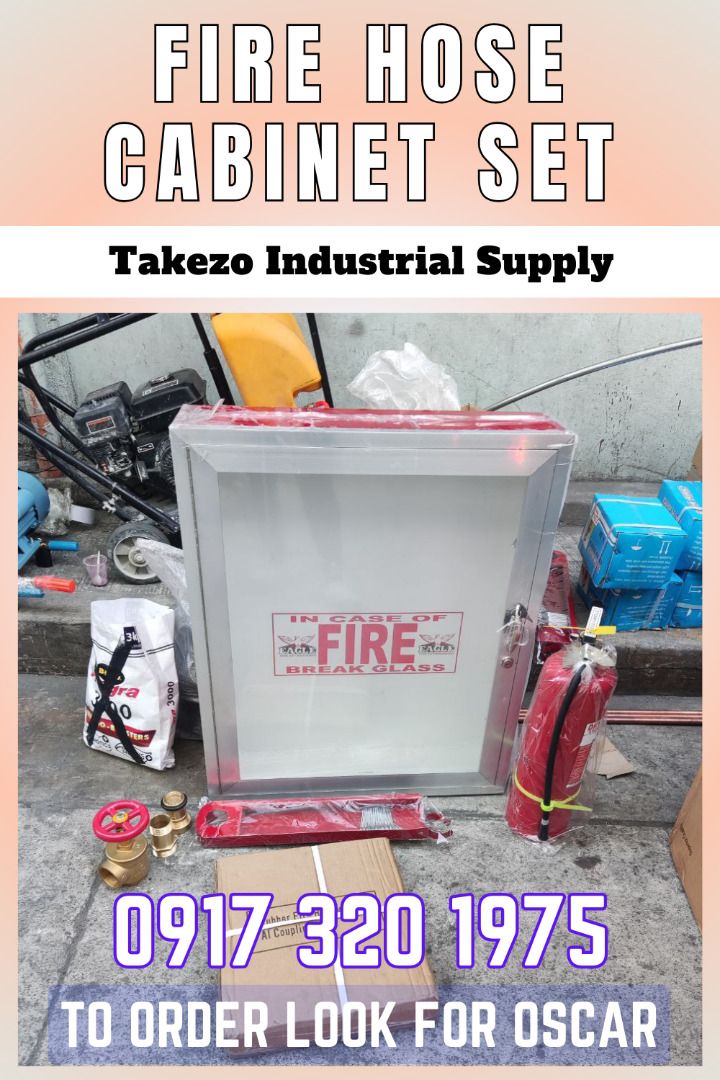 FIRE HOSE CABINET SET (Category: Construction Tools & Equipment) located in Manila. Submitted by oscartakez73369 (Listing ID 1299053808, Image 1). Description: FIRE HOSE CABINET SET Request a quote now! Details and Discounts are available at Takezo Industrial Supply. Contact No. 09360416623 / 09173201975 – Oscar Legaspi Jr..