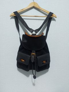 Gucci~black suede & leather with bamboo backpack