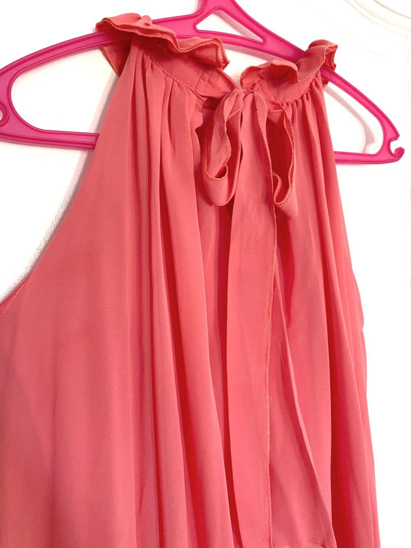 High Neck Flowy Maxi Dress (Category: Evening dresses & gowns) located in Paranaque City. Submitted by yard_army (Listing ID 1299019495, Image 3). Description: Bought at local mall Size M-L High Neck Ruffle Design, flowy skirt Ribbon tie at the back of neck 53”length approx from shoulder down Nice salmon color Perfect for wedding guests and other formal events.