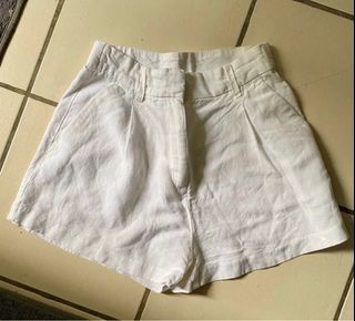 H&M White Highwaist Linen Blend Shorts