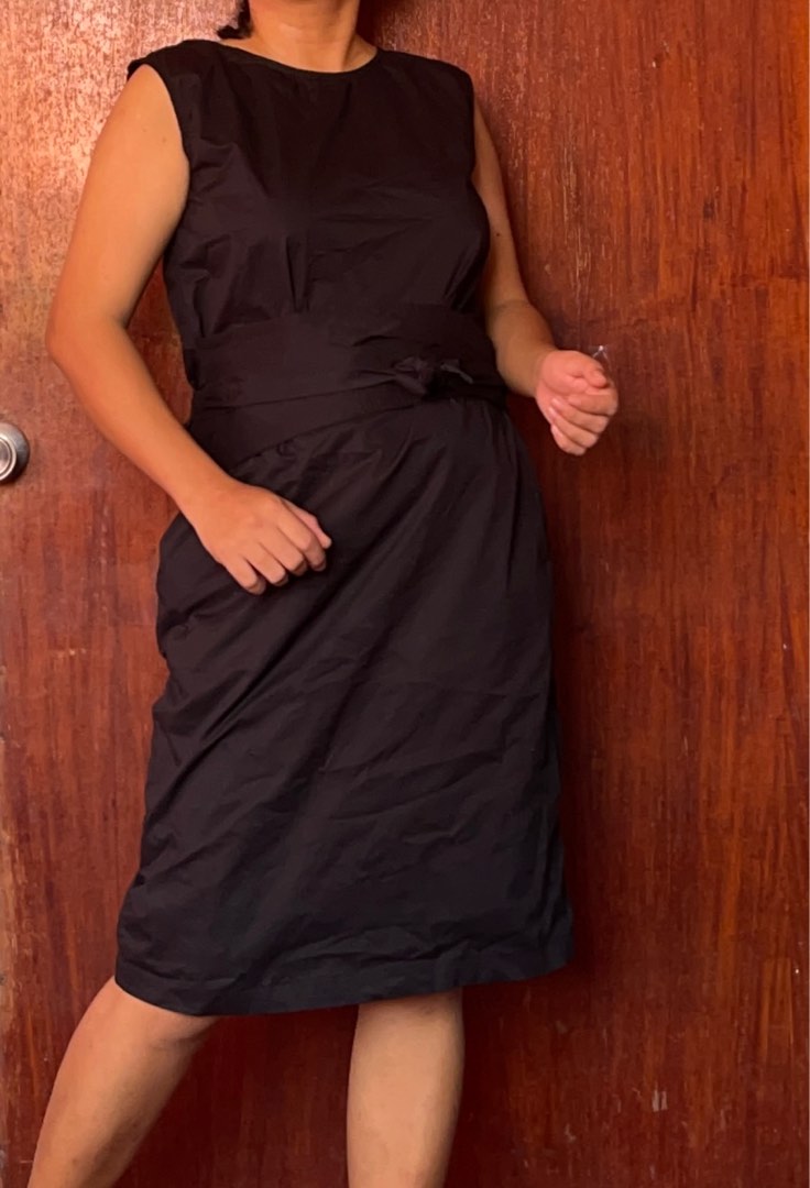 HQ fancy sleeveless black dress with long belt, Women's Fashion ...