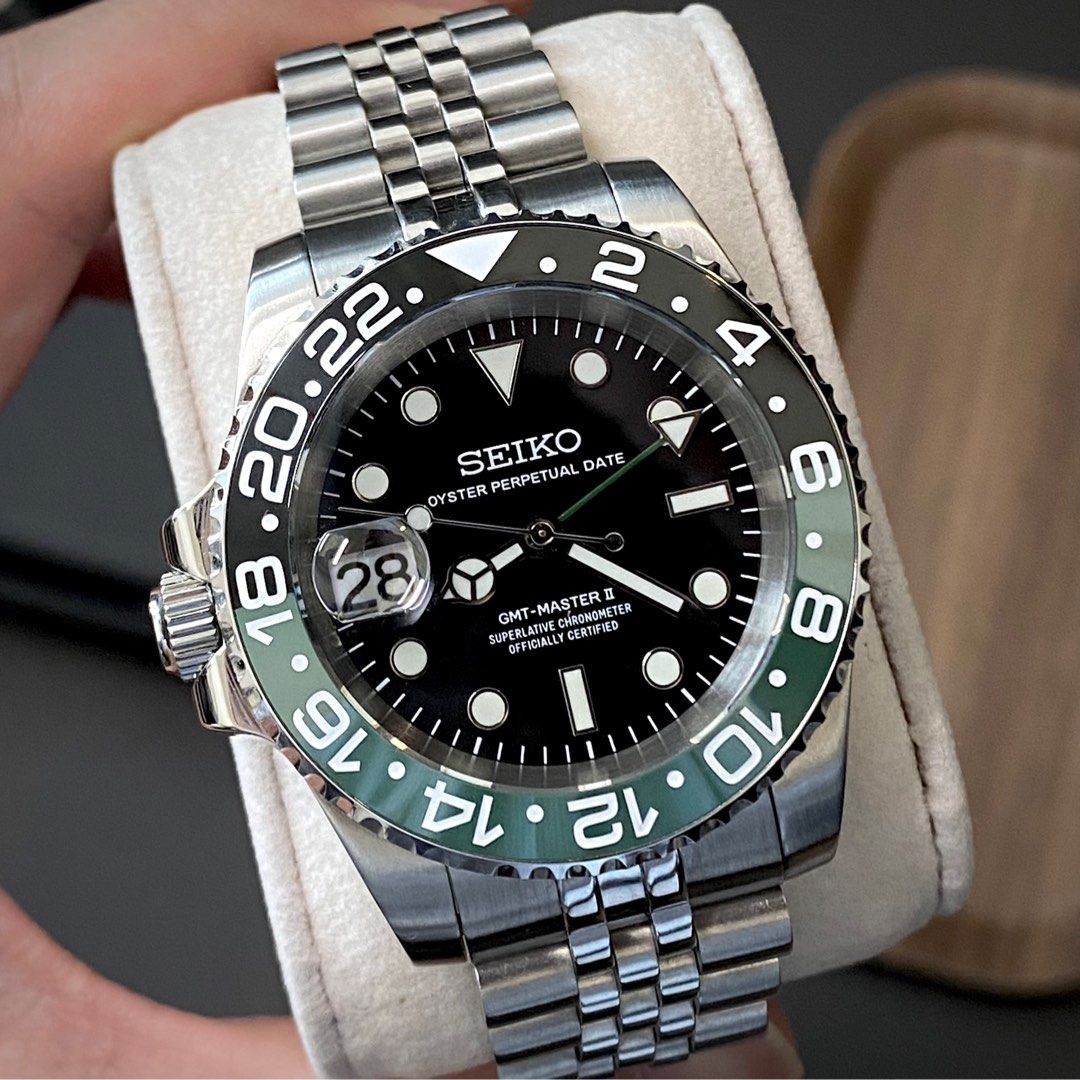 INSTOCK Seiko NH34 GMT Master 2 Lefty Sprite Modded Watch
