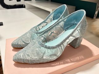 Lace Baby Blue Wedding Shoes 6.5 with accessory