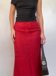 Max&Co Red Linen Bias Skirt