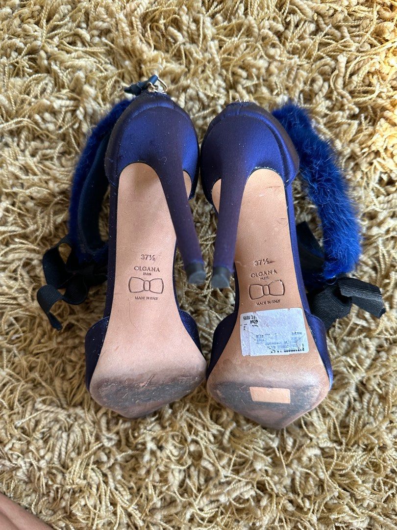 OLGANA Paris silk and synthetic fur heels 37.5