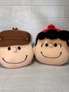 Peanuts Snoopy Character: Charlie Brown x  Lucy Van Pelt Head Pillow x Plush/Stufftoys Bundle