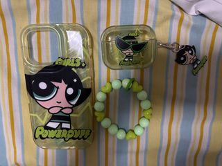 Powerpuff Girls Buttercup Iphone 14 Pro Max case with phone sling & Airpods Pro case