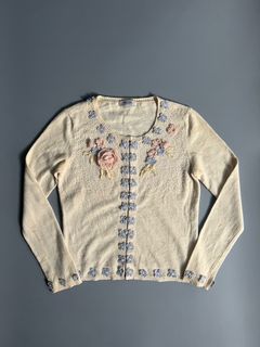 RARE Moschino Cheap & Chic Beaded Wool Cardigan with Floral Appliqué Details