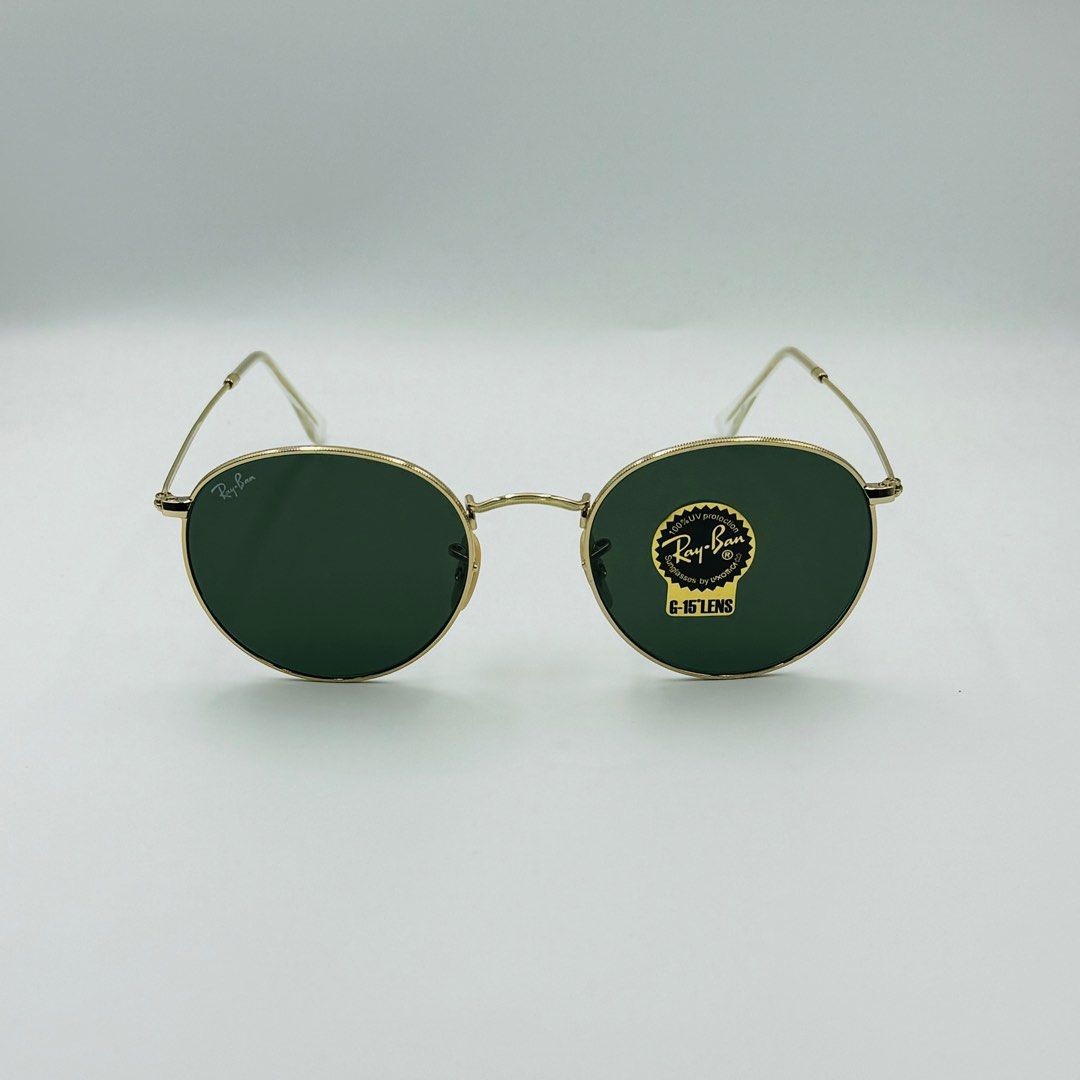 Rayban RB3447N 001 Round Flat Gold w/ G-15 53, Men's Fashion