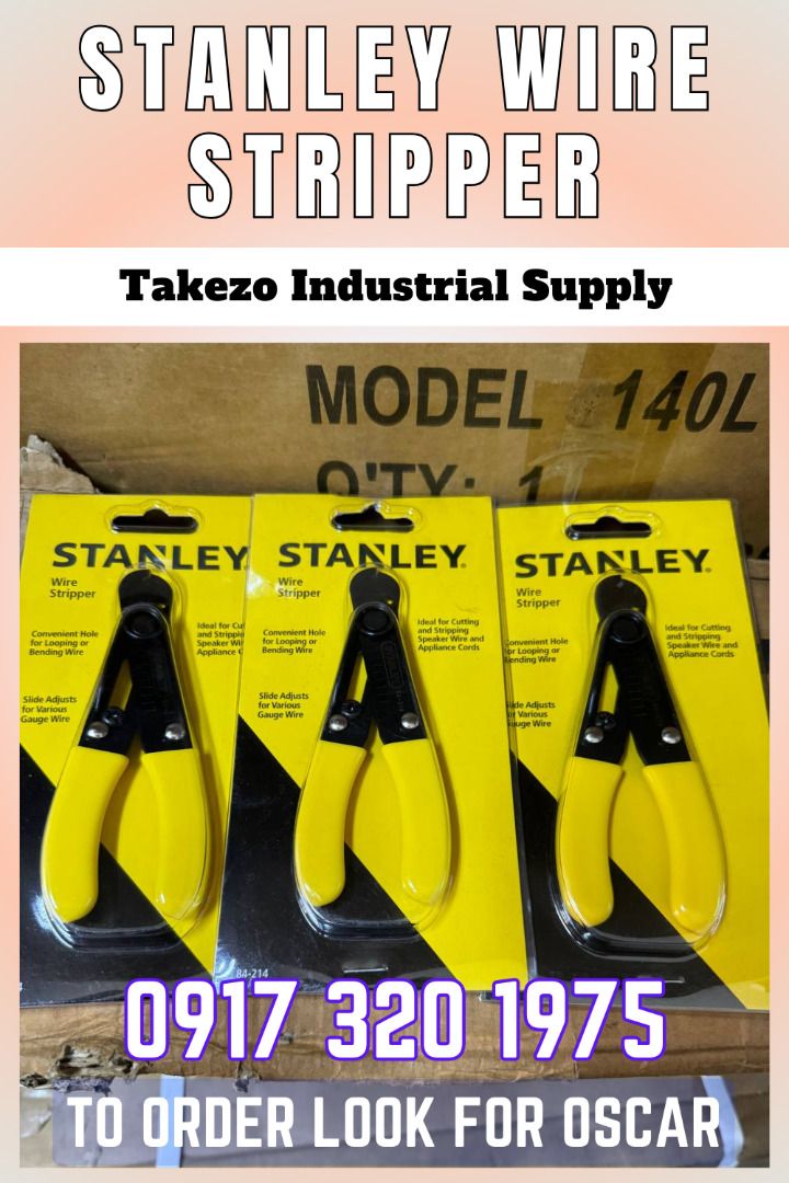 STANLEY WIRE STRIPPER (Category: Construction Tools & Equipment) located in Manila. Submitted by oscartakez73369 (Listing ID 1299054744, Image 1). Description: STANLEY WIRE STRIPPER Request a quote now! Details and Discounts are available at Takezo Industrial Supply. Contact No. 09360416623 / 09173201975 – Oscar Legaspi Jr..