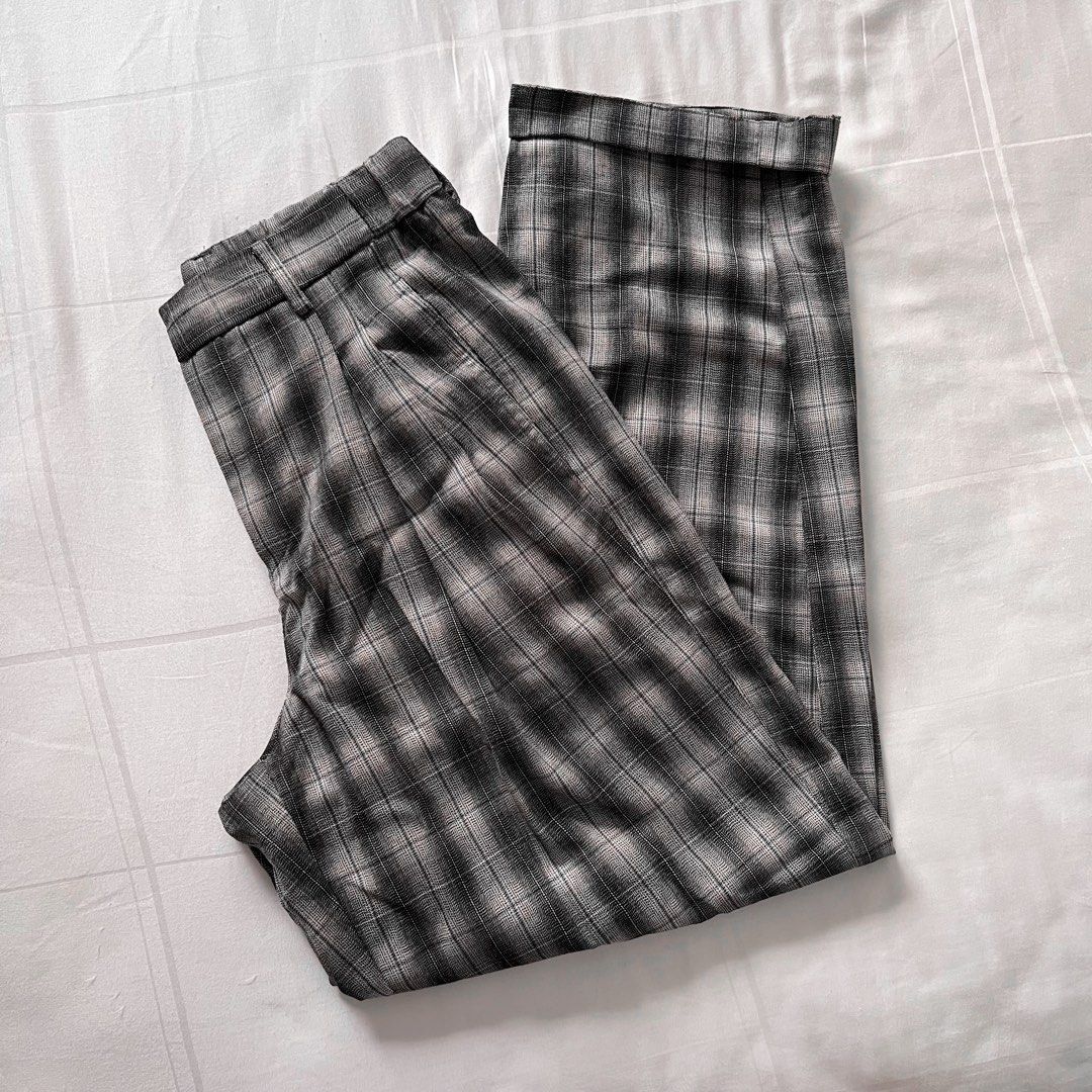 Urban Outfitters Super Soft Check Turn Up Peg Leg Trousers Pants in Grey UK6 Women s Fashion Bottoms Other Bottoms on Carousell