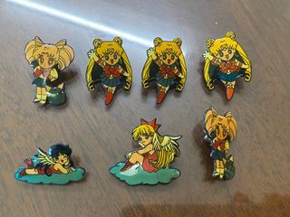 Vintage 90s Sailor Moon Collectible Pins Set of 7 - Lapel Pin Enamel Pin Badge - RARE preloved set