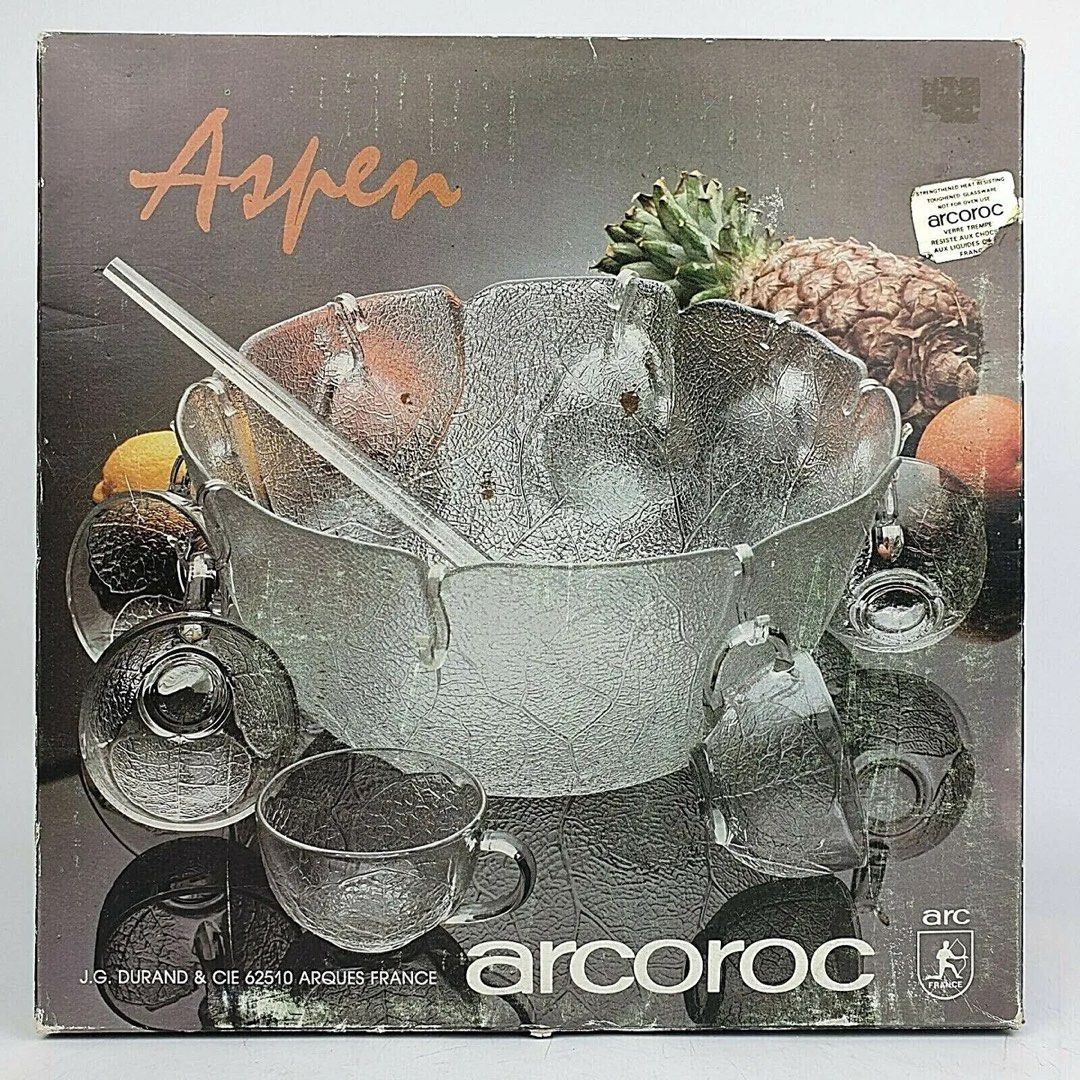 Vintage Arcoroc Aspen Punch Bowl Set 18 Piece, 18 Piece Arcoroc France ...