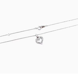 14k Italy White Gold 16-Diamond Heart Necklace (with certificate of authenticity)