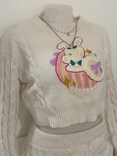 2 Piece Set Cute Knitted Bunny Sweater and Mini Skirt