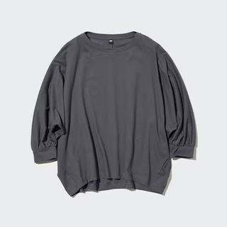 PLUS SIZE UNIQLO Cotton Dolman 3/4 Sleeve Shirt in Gray