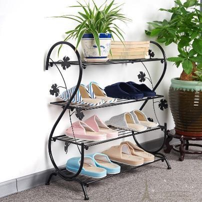 4 Tier Shoe Rack Storage Metal Wire Weatherproof Shoe Shelf Stand for Outdoor Entryway Organizer Black Furniture Home Living Furniture Shelves Cabinets Racks on Carousell