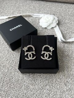Authentic Chanel B23 CC Dangling Earrings Crystals LGHW