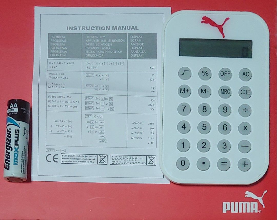 Authentic PUMA Basic Pocket Calculator (Category: Office & Business Technology) located in Las Pinas. Submitted by mydibsonline (Listing ID 1296395890, Image 2). Description: Authentic PUMA Basic Pocket Calculator - P400 - Brand New / Unused / Kept in plastic - 8 Digits / Battery included / Made in China - Pocket sized: Will fit your shirt & pants pocket - For small business / quick calculation - Mode of Payment: BPI / GCash - For Meet Up (weeken