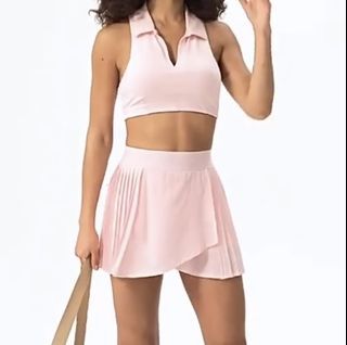 BABY PINK ATHLEISURE PLEATED BACK TENNIS SKIRT WITH SHORTS INSIDE