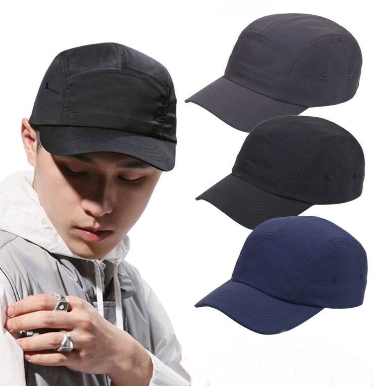 Basic Curve Brim Polyester Quick Dry Dri Fit Plain Blank 5 Five Panel Unisex Men Women Low Crown Camp Hat Baseball Cap Black