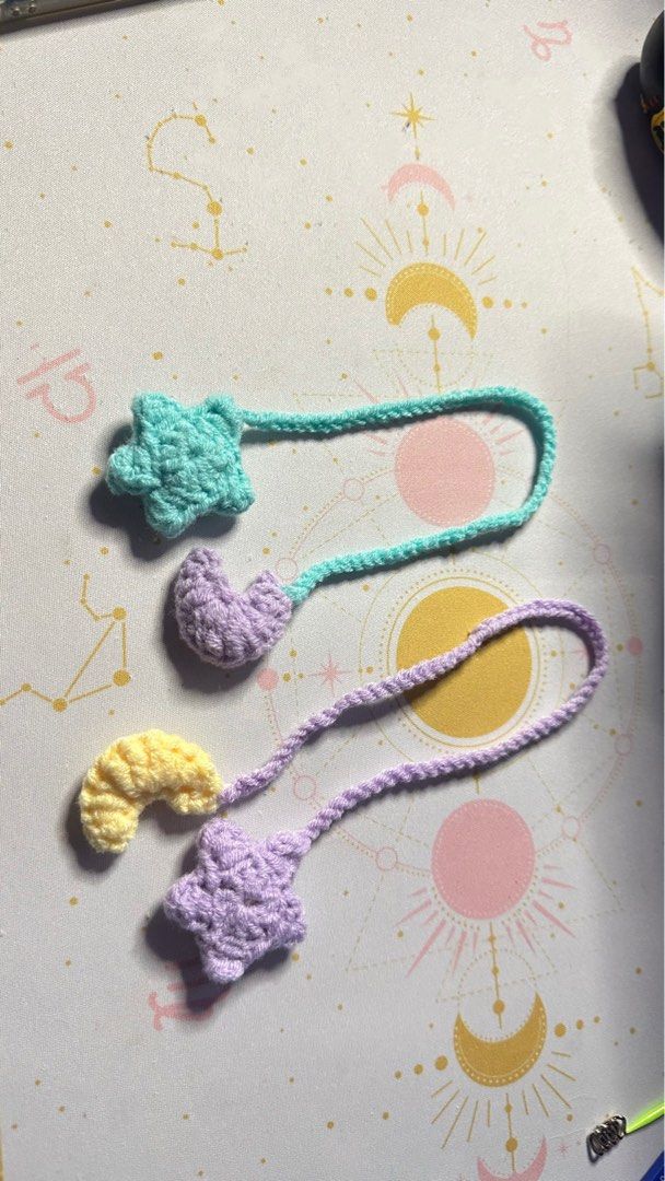 Crochet Star and Moon Charms (Category: Handmade Craft) located in Manila. Submitted by tinytofu.ph (Listing ID 1296338000, Image 2). Description: Charms to spice up your bags or any accessory! Material: Milk yarn Size: 5 inches (DM for custom ones) DM for more details or for requests.