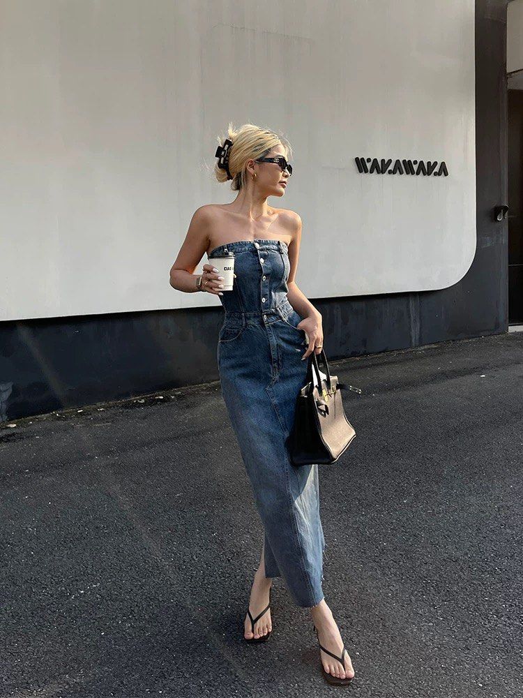 Denim button down maxi dress discount