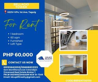 For rent 1 bedroom loft type furnished unit in Bellagio facing city near Burgos Circle