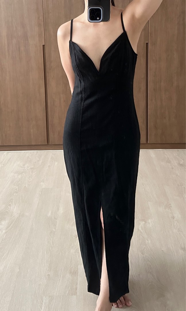 knee length dresses for ladies MILANO BLACK COTTON MIDI DRESS – DISSH main image 1