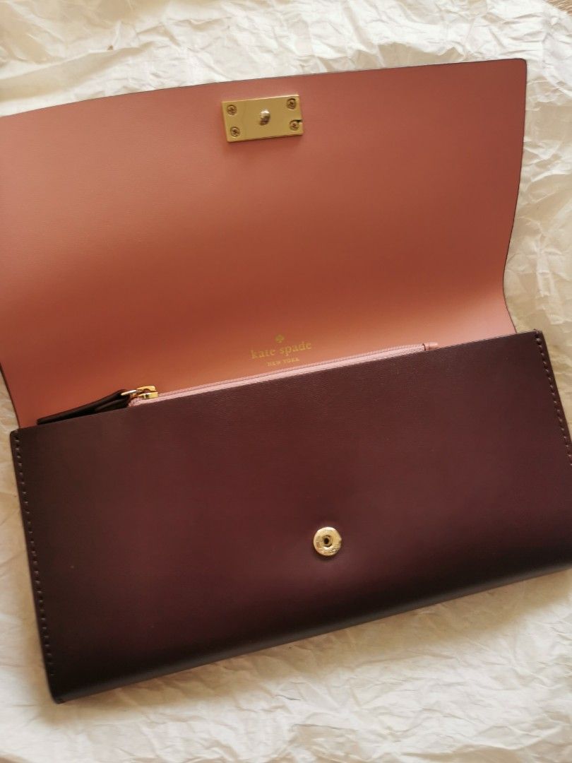 Kate Spade Pim Arbour Hill Leather Flap Wallet Maroon Pink WLRU2124 Purse Clutch