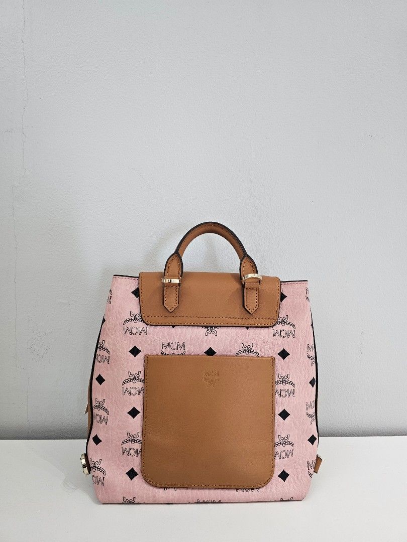 MCM Visetos Essential Small Backpack Soft Pink Luxury Bags Wallets on Carousell