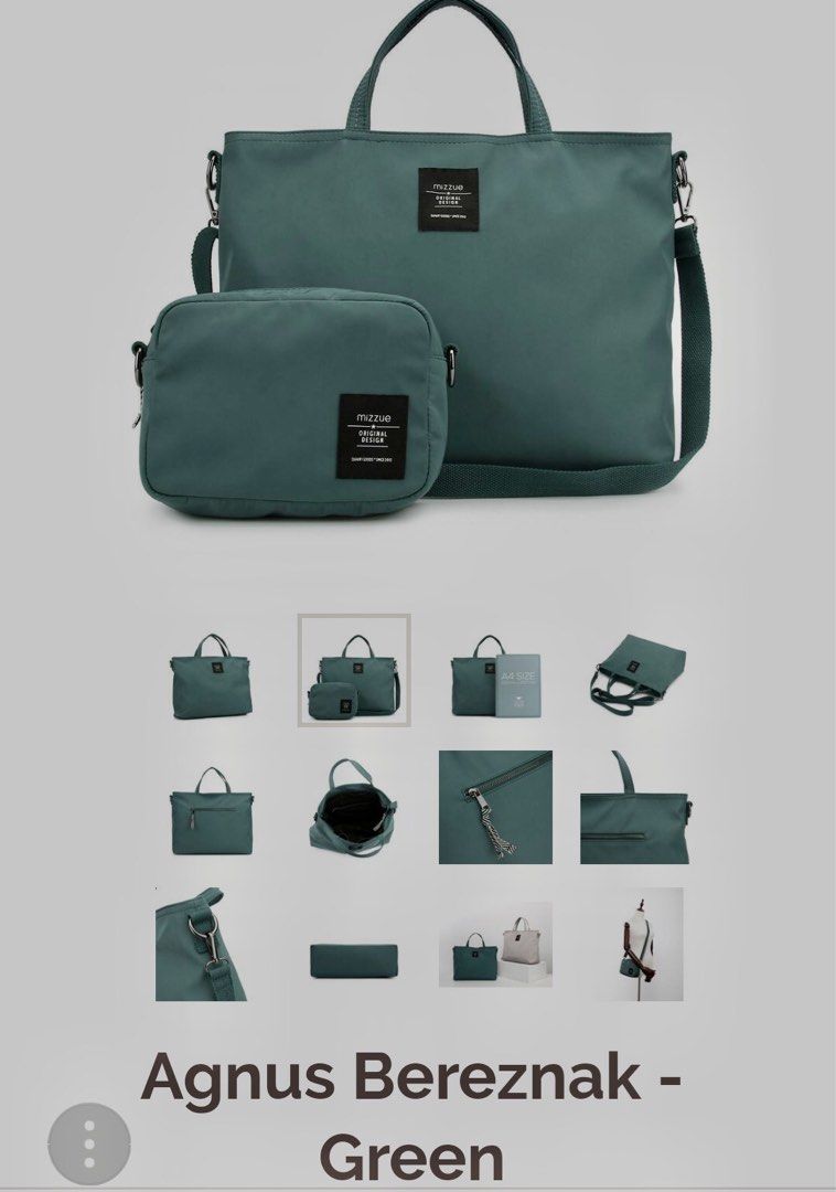 Mizzue Bag (Category: Tote Bags) located in Quezon City. Submitted by mamamonch (Listing ID 1296265546, Image 2). Description: Mizzue Agnus Bereznak green tote bag. In actual it’s more of dark teal. Comes with a detachable strap and pouch. No issues but still kindly manage your expectations as this is a pre-loved item..