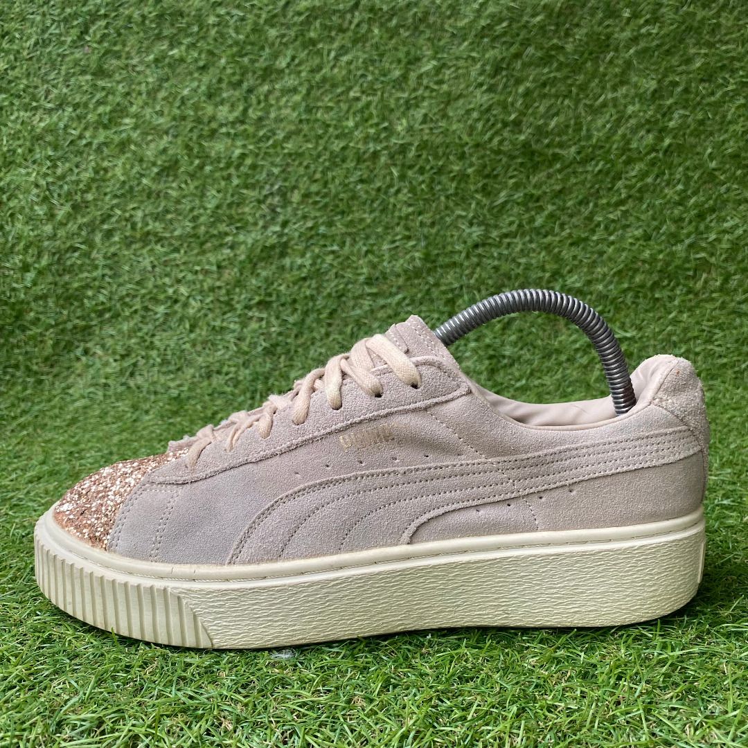 Puma Suede Platform Crushed Gem Marshmallow Metallic Gold Womens Sneakers  Bekas