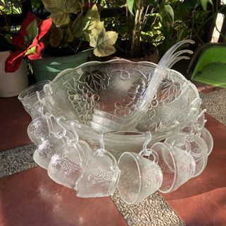 vintage glass punch bowl and cups set