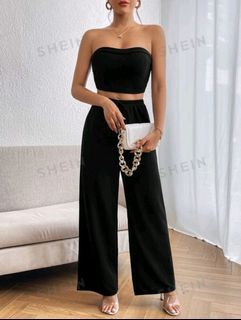SHEIN BLACK TUBE TOP AND WIDE LEG PANTS COORDS