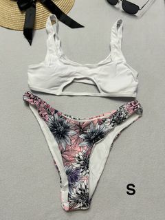 SHEIN Cutout Front Floral Bottom Bikini Swimsuit